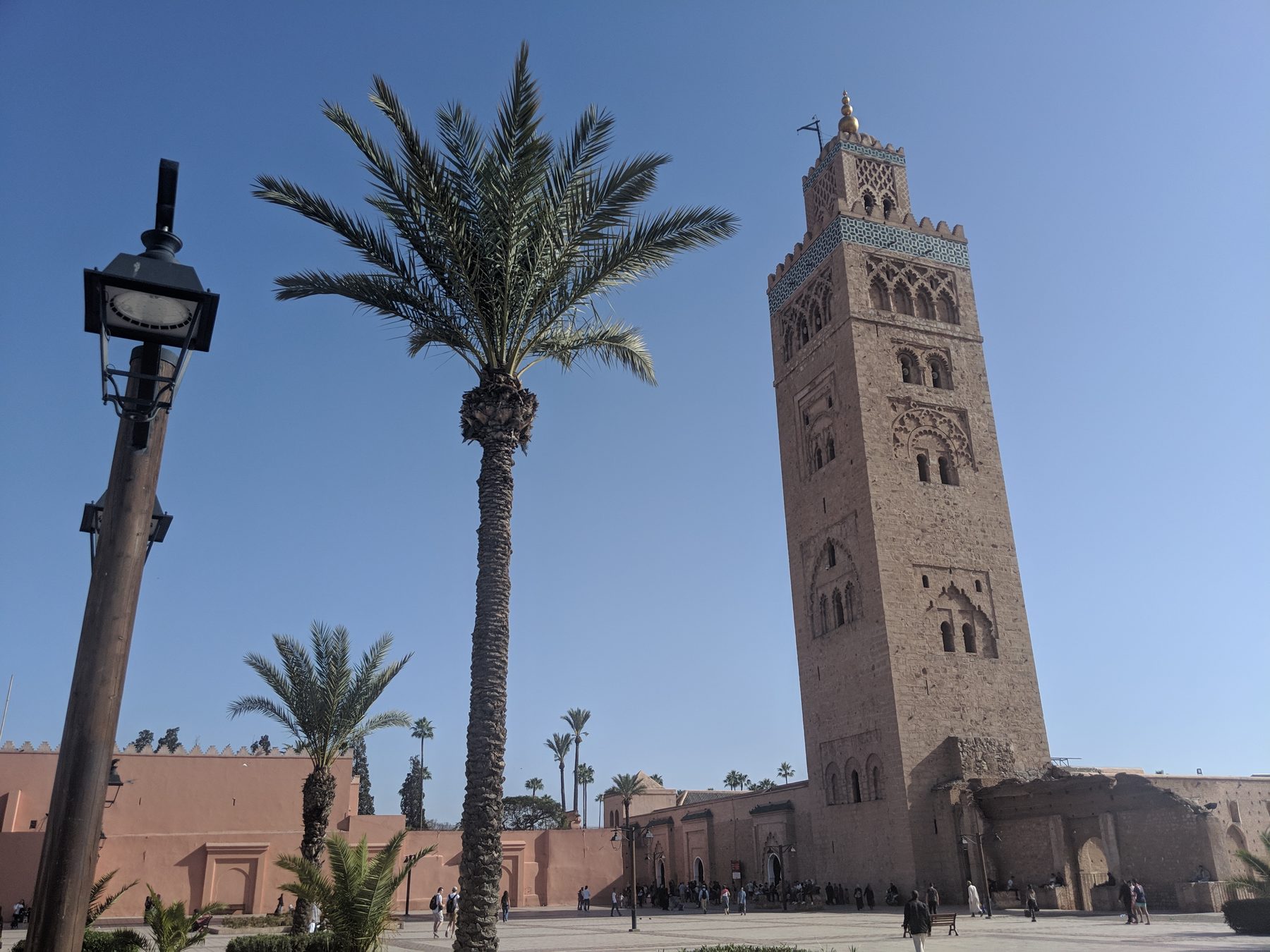 Koutoubia minaret in Marrakech with palm trees